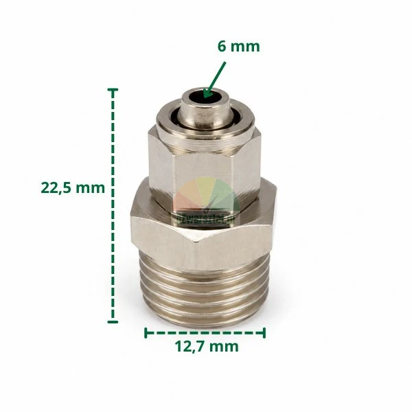 Metall-Steckverschraubung für 6 mm Schlauch mit 12,7 mm Gewinde und 22,5 mm Höhe