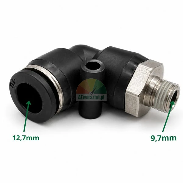Pneumatischer L-Winkelsteckverbinder mit 9,7 mm Gewinde und Steckanschluss
