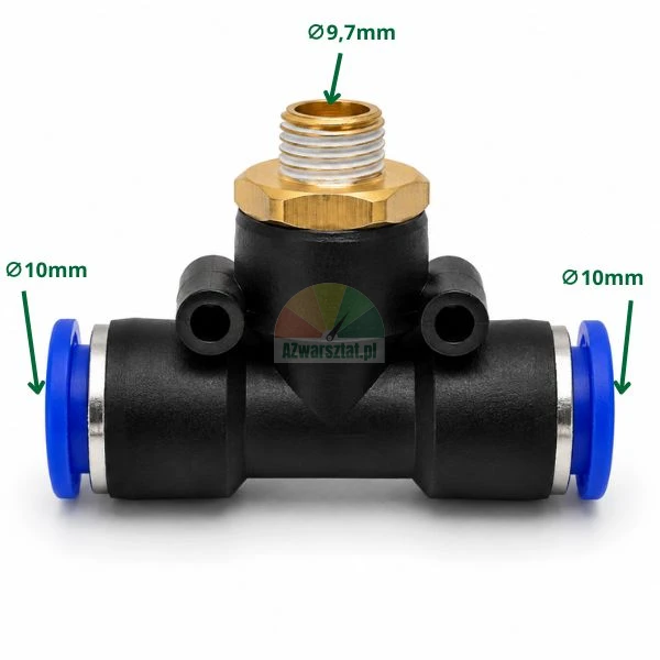 Pneumatik T-Steckverschraubung mit Außengewinde G 9,7 mm auf 2x 10 mm