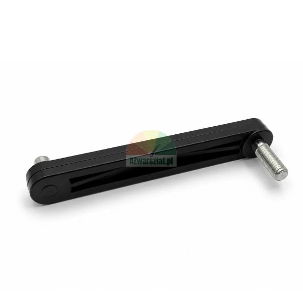 Schwarzer metallischer Motorrad-Spiegelarm mit Gewindeschraube auf weissem Hintergrund
