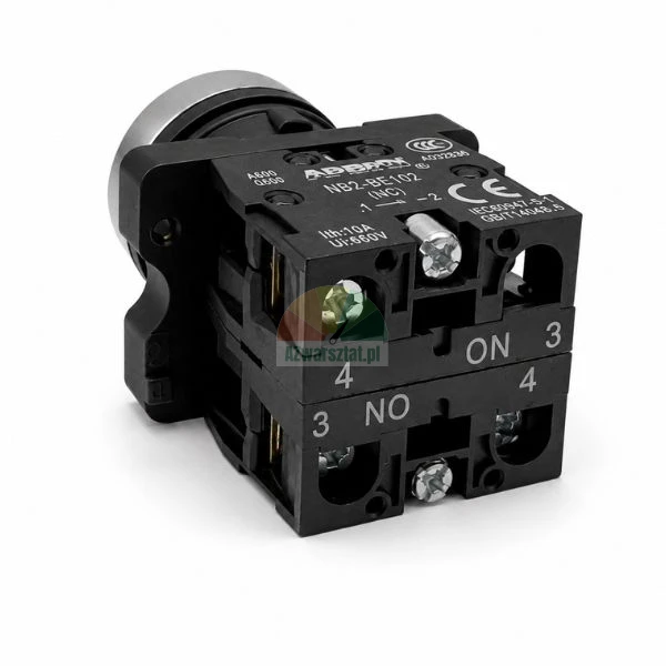 Industrieller Drucktaster mit Hilfskontaktblöcken NO und NC, Modell NB2-BE102