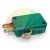 Grüner KW1 Mikroschalter 16A 250V mit drei Messinganschlüssen auf weißem Hintergrund