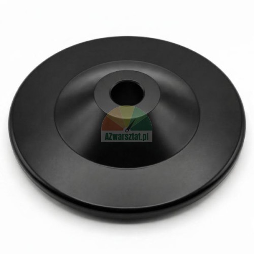 Schwarzer 30 cm Andrückteller für den Hilfsarm einer Reifenmontiermaschine auf weißem Hintergrund