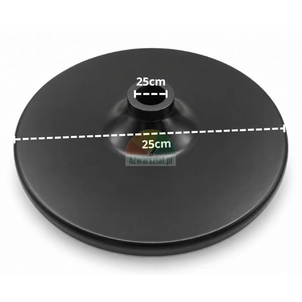 Schwarzer Andrückteller für Reifenmontiermaschine mit markiertem Durchmesser von 25 cm.