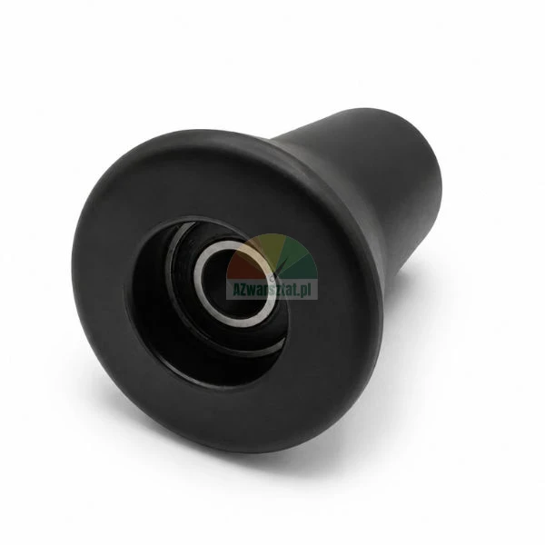 Schwarze konische Gummirolle mit integriertem Metallkugellager auf weißem Hintergrund.