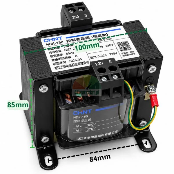 Steuertransformator Chint NDK-150 150VA 380V auf 220V mit Maßangaben
