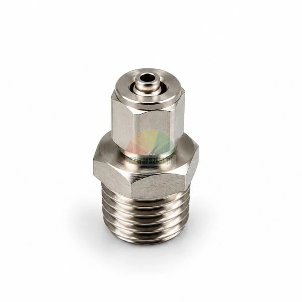 Gerade Metall-Steckverschraubung für 4 mm Schlauch mit 12,7 mm Außengewinde auf weißem Hintergrund
