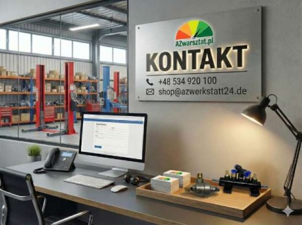 Biurko z danymi kontaktowymi firmy